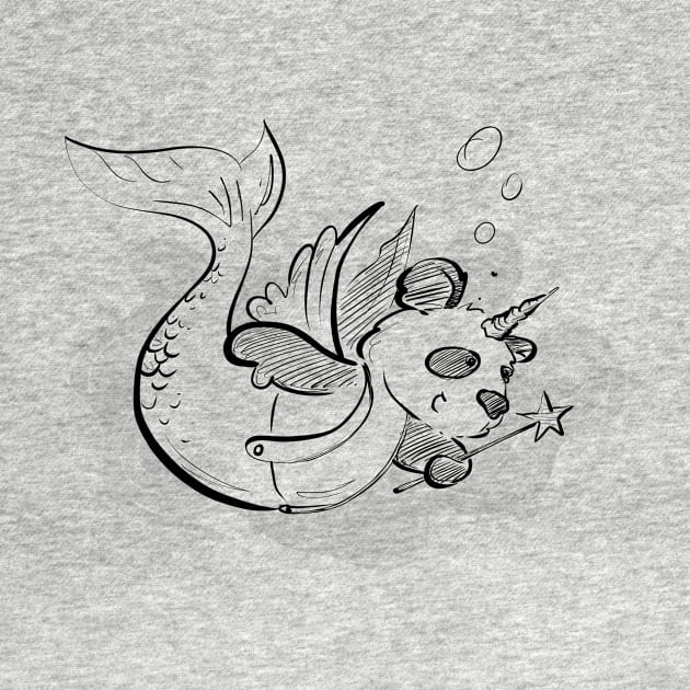 Unicorn Fairy Mer-Panda (Black & White) by Jason's Doodles